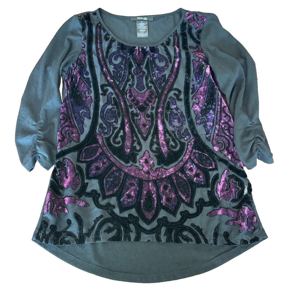 Style & Co y2k Velvet Burnout Purple Black Whimsygoth Dark Fairy Plum sz Small